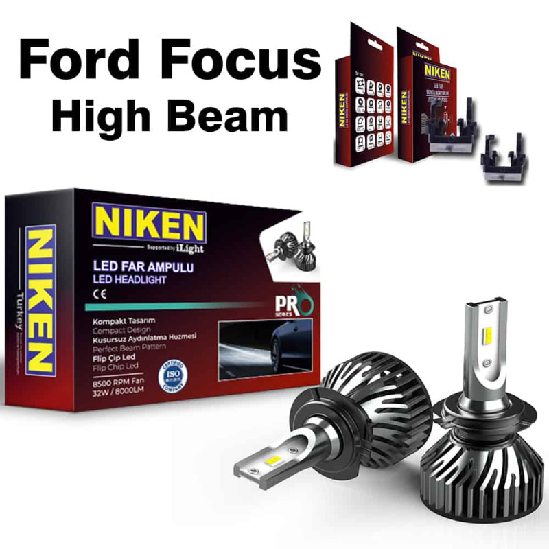 Ford Focus - faza lunga - set becuri far LED H7 Niken Pro Series plus adaptoare