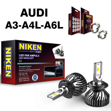 Audi A3 - A4L - A6L set becuri far LED H7 Niken Pro Series plus adaptoare