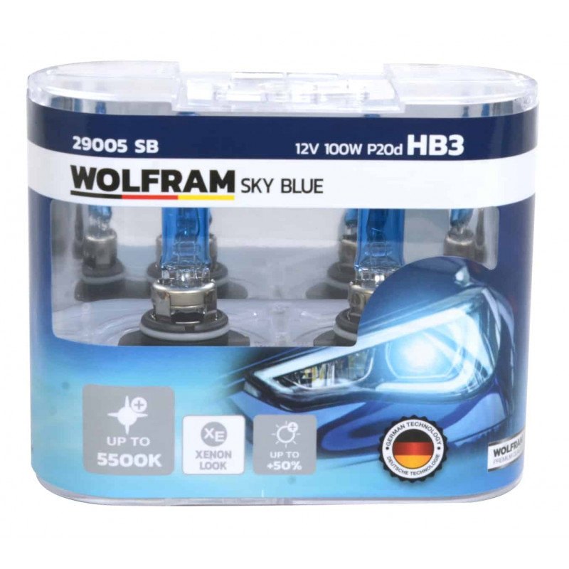 Halogen Sky Blue HB3 12V 100W P20d +50% extra lumina +5500K lumina alba +XE Xenon Look